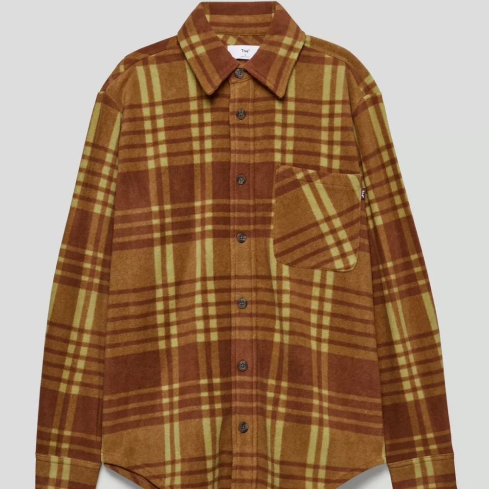Aritzia TNA Polar Button-Up Cognac/Earthy Ocher EUC Small/Medium